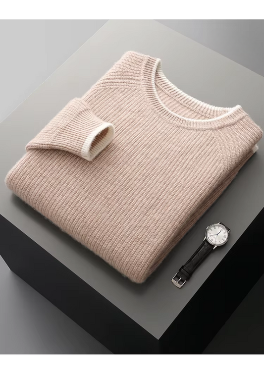 Two Tone Crewneck Sweater Extra-Fine Merino Wool