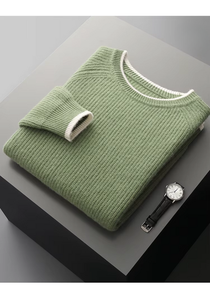 Two Tone Crewneck Sweater Extra-Fine Merino Wool