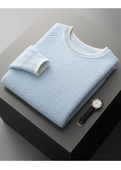 Two Tone Crewneck Sweater Extra-Fine Merino Wool