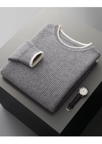 Two Tone Crewneck Sweater Extra-Fine Merino Wool