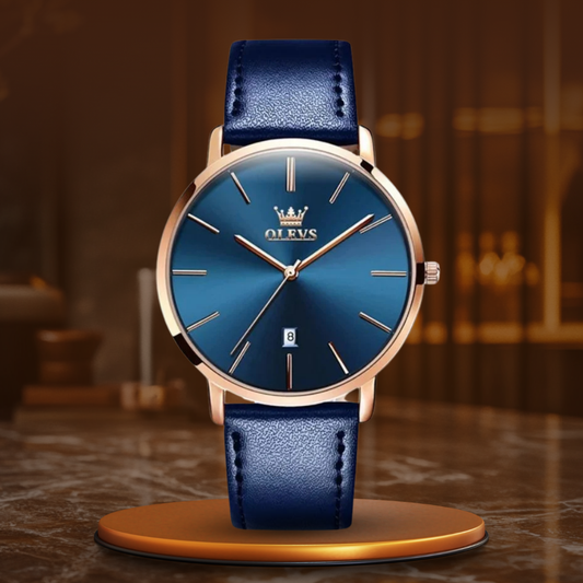 Ultra-Thin Men's Watch with Leather Strap and Date Display – Elegant Quartz Timepiece for Any Occasion