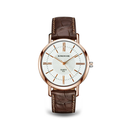 Unisex Wristwatch Black Leather Elegant Quartz Design