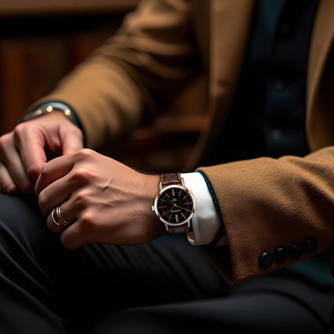 Unisex Wristwatch Black Leather Elegant Quartz Design