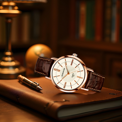 Unisex Wristwatch Black Leather Elegant Quartz Design