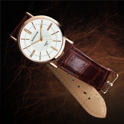 Unisex Wristwatch Black Leather Elegant Quartz Design