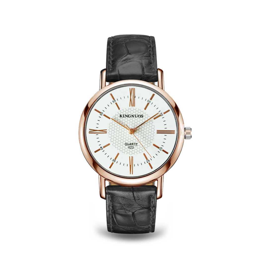 Unisex Wristwatch Black Leather Elegant Quartz Design