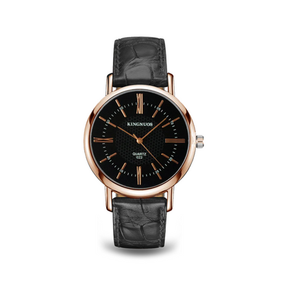 Unisex Wristwatch Black Leather Elegant Quartz Design