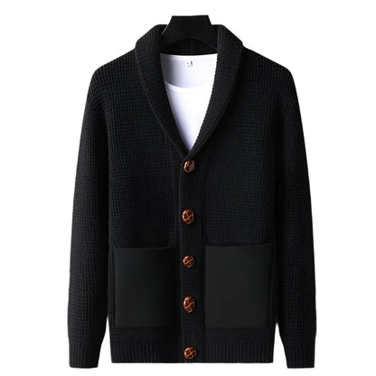 Men's Cardigan Beige Wool Blend Open-Chest with Pockets