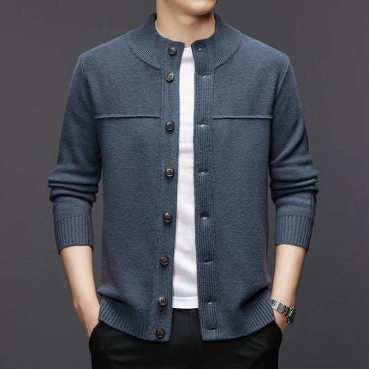 Men's Cardigan Black 100% Wool Heavyweight Button-Up
