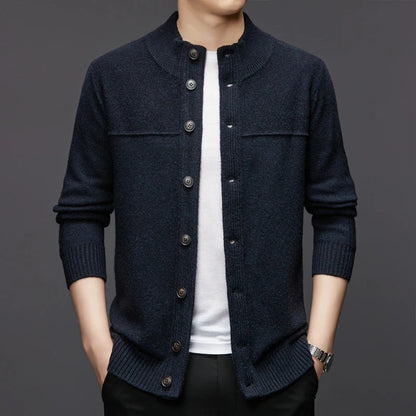 Men's Cardigan Black 100% Wool Heavyweight Button-Up