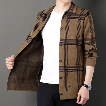 Men's Cardigan Black Viscose Blend Lattice Design