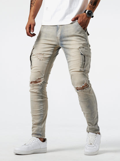 Women's Cargo Jeans Blue Cotton Blend Slim Fit 0