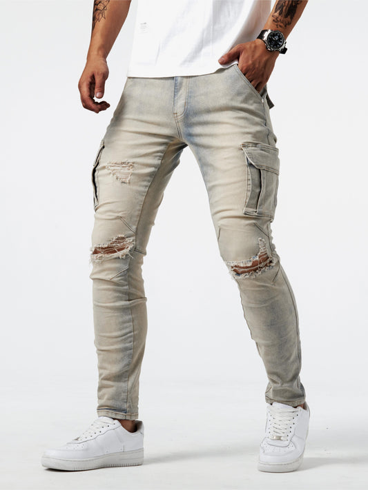Women's Cargo Jeans Blue Cotton Blend Slim Fit 0