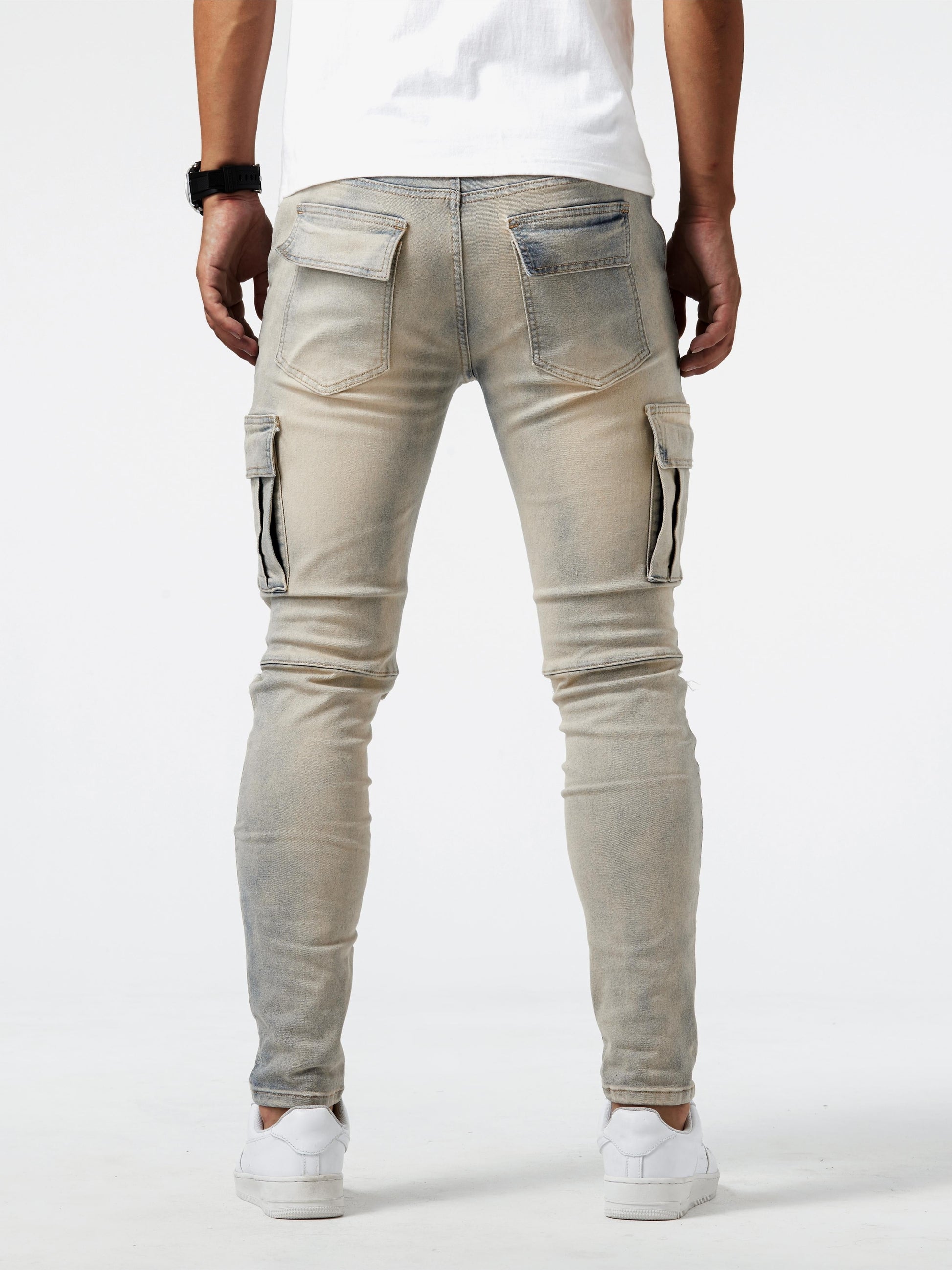 Women's Cargo Jeans Blue Cotton Blend Slim Fit 1
