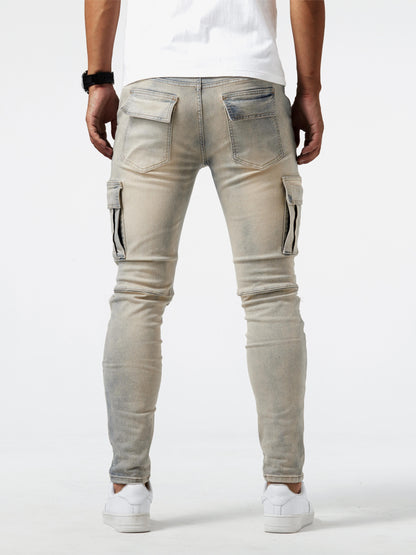 Women's Cargo Jeans Blue Cotton Blend Slim Fit 1