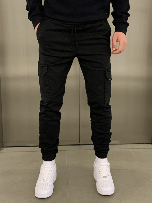 Women's Cargo Jogger Pants Black Cotton 0