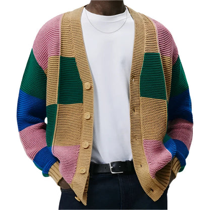 Men's Colorblock Cardigan Multicolor Acrylic Cotton