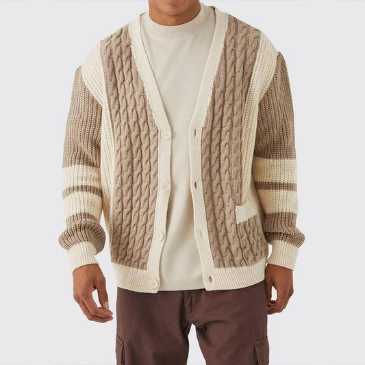 Men's Long Cardigan Striped Melange Acrylic