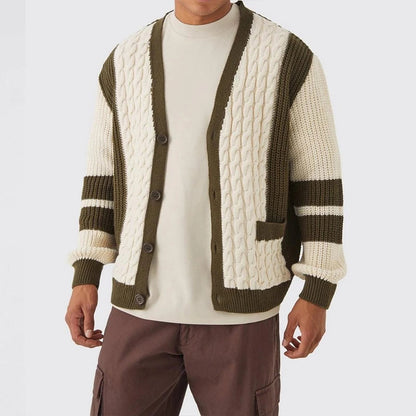 Men's Long Cardigan Striped Melange Acrylic