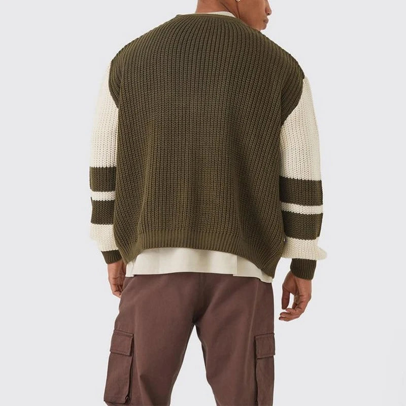 Men's Long Cardigan Striped Melange Acrylic