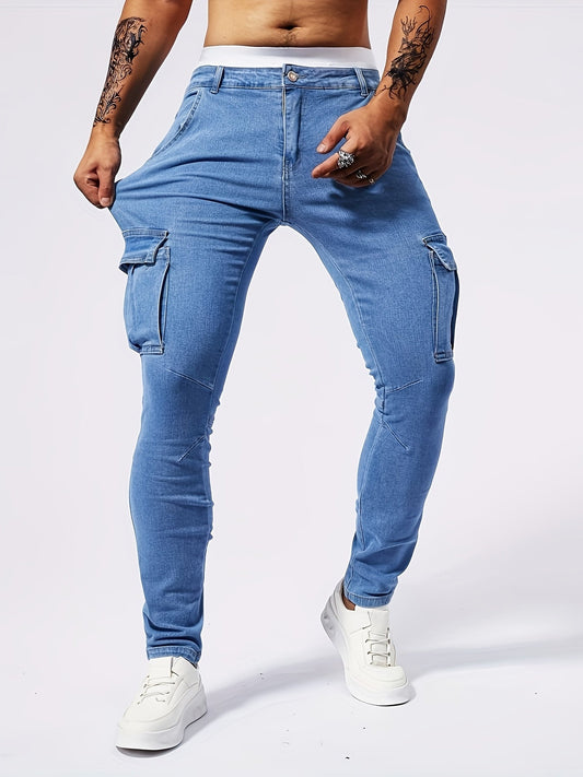 Women's Slim Fit Cargo Jeans Blue Cotton Blend 0