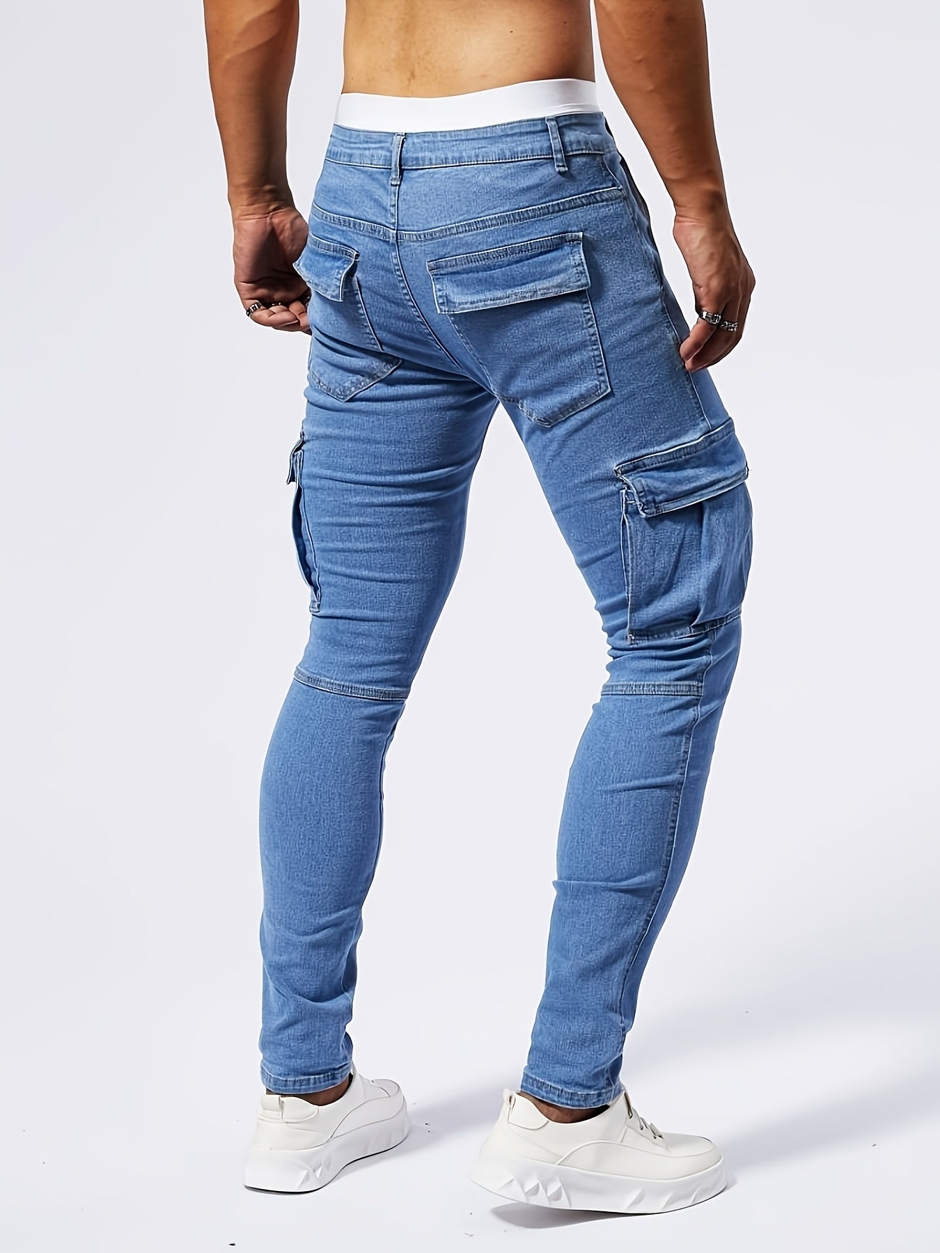 Women's Slim Fit Cargo Jeans Blue Cotton Blend 2