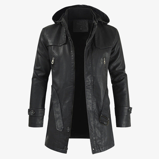Men's Leather Winter Jacket with Stylish Double Collar and Zip Closure - Warm, Trendy Outerwear for Cold Weather