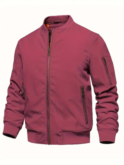 Men's Stylish Bomber Jacket with Ribbed Cuffs & Hem - Trendy Outerwear for Casual & Smart Looks