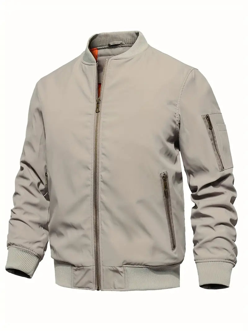 Men's Stylish Bomber Jacket with Ribbed Cuffs & Hem - Trendy Outerwear for Casual & Smart Looks