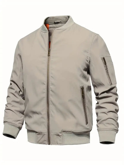 Men's Stylish Bomber Jacket with Ribbed Cuffs & Hem - Trendy Outerwear for Casual & Smart Looks