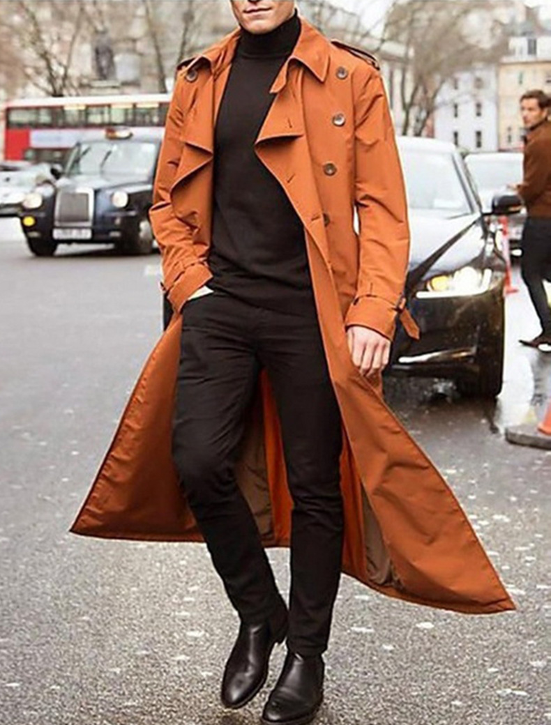 Men's Long Double-Breasted Trench Coat - Stylish & Classic Outerwear for All Seasons, Perfect for Smart Casual Looks