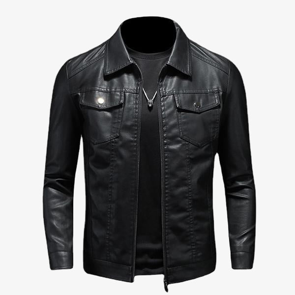 Men's Zip-Up Leather Biker Jacket - Stylish Motorcycle Outerwear for Men, Perfect for Riding and Casual Wear