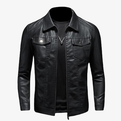 Men's Zip-Up Leather Biker Jacket - Stylish Motorcycle Outerwear for Men, Perfect for Riding and Casual Wear