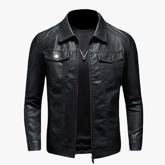 Men's Zip-Up Leather Biker Jacket - Stylish Motorcycle Outerwear for Men, Perfect for Riding and Casual Wear